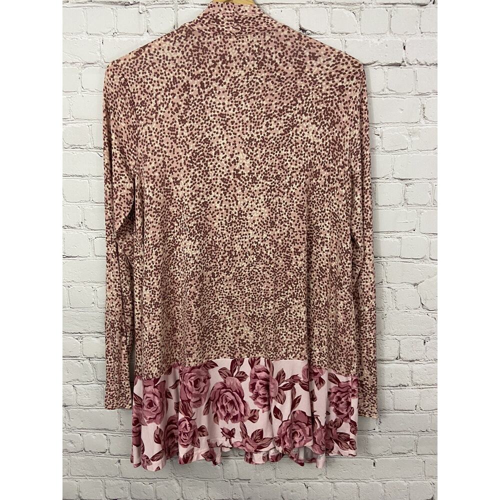 LOGO By Lori Goldstien Pink Long Sleeve Cardigan Size XS Mixed Print Pockets - Picture 4 of 8